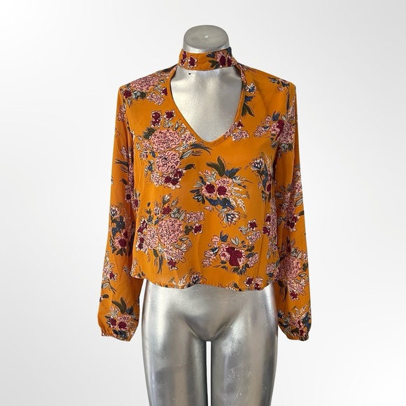 Live 4 Truth Tops - Live 4 Truth Mustard Floral Choker V-Neck Crop Blouse